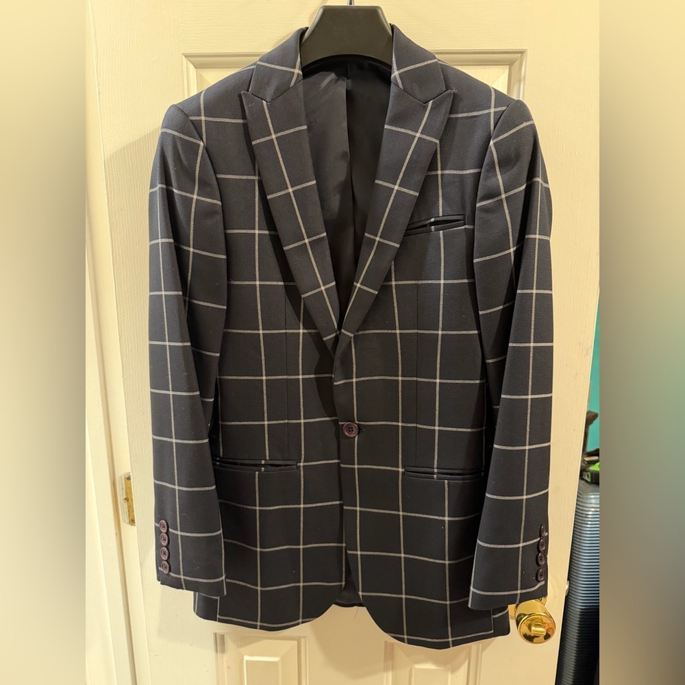 ASOS Navy Windowpane Suit (Jacket & Pants)